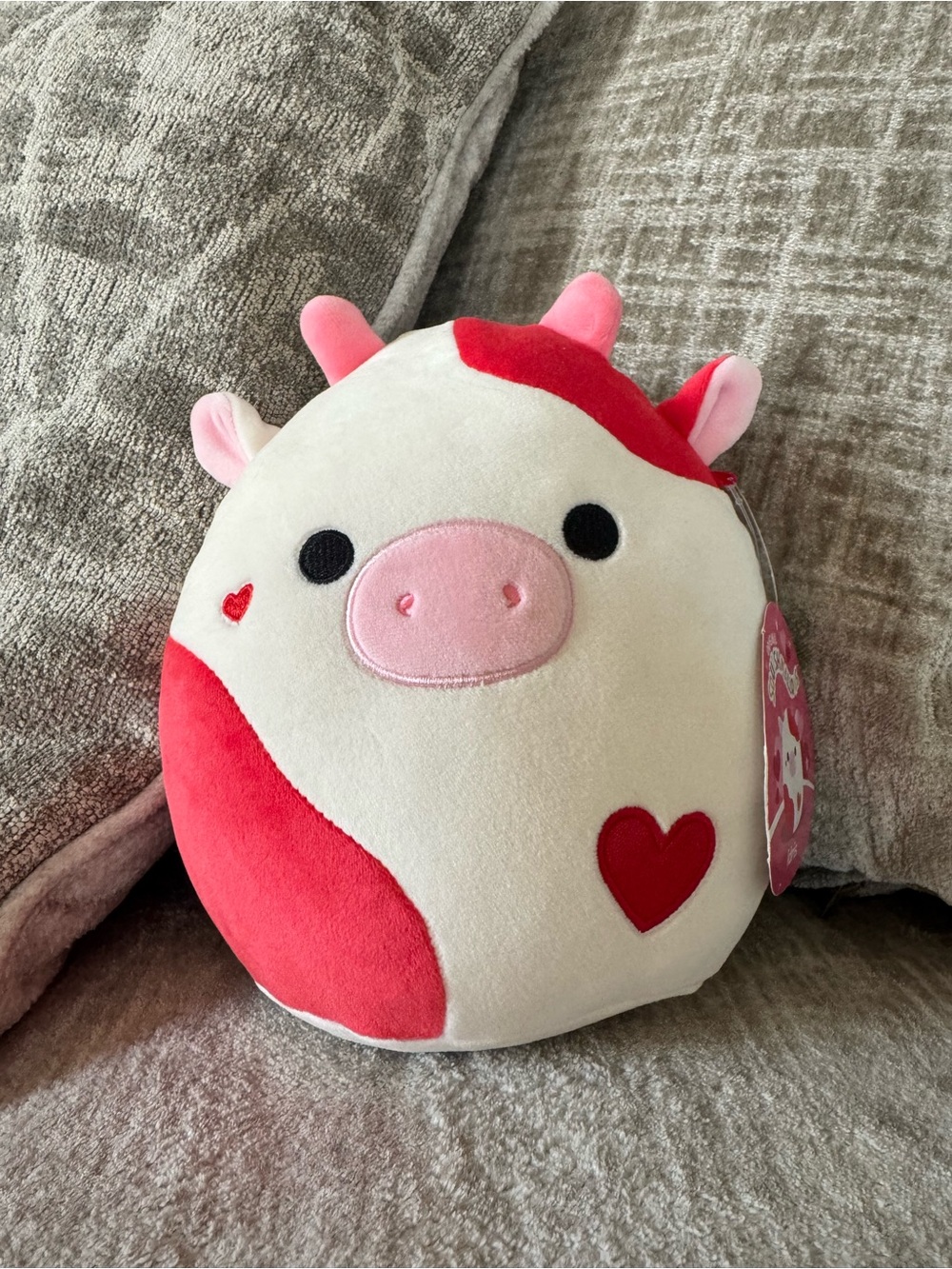 Squishmallows Idris Red Pink and White Heart Cow Soft Plush Toy Read Description